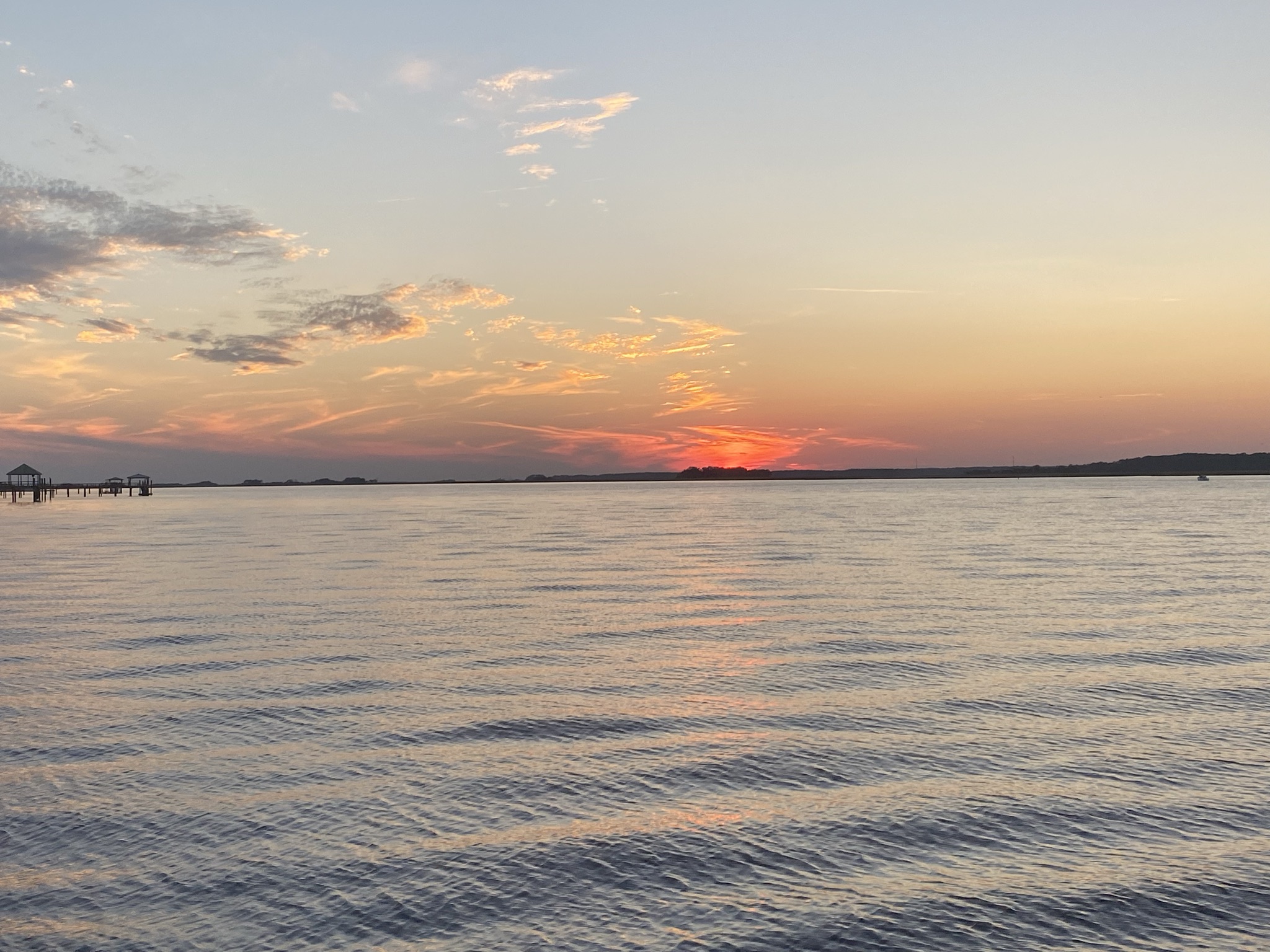 Sunset view from a small cruise ship