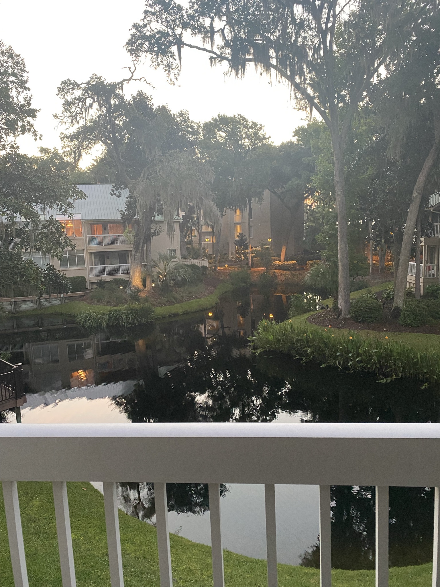 Pond surrounded by condos.