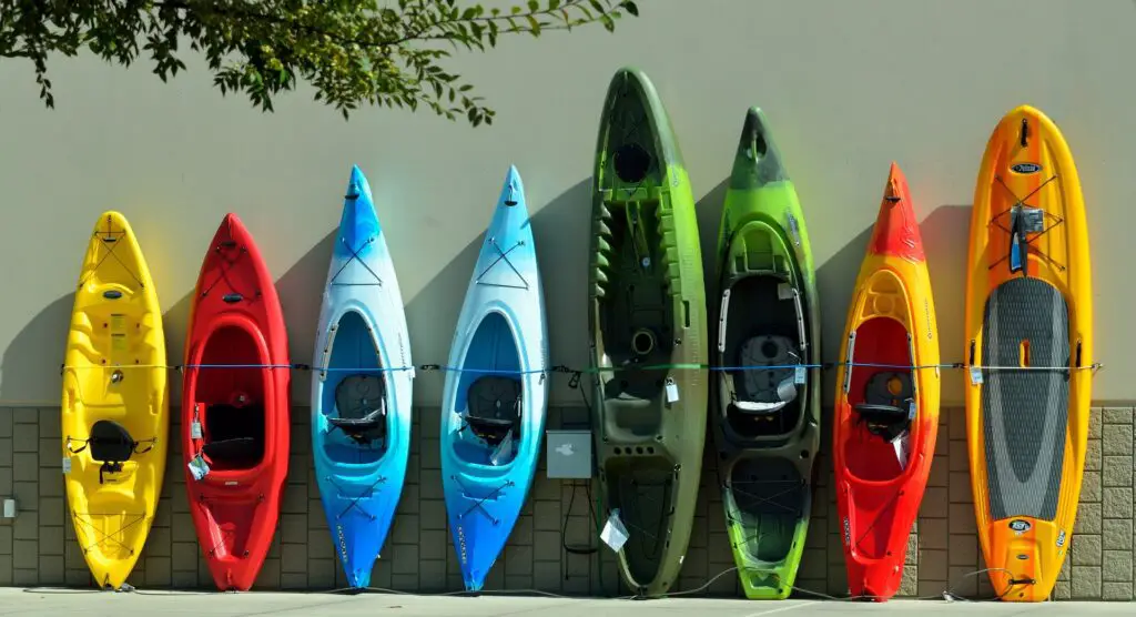 Colorful kayaks lined up
